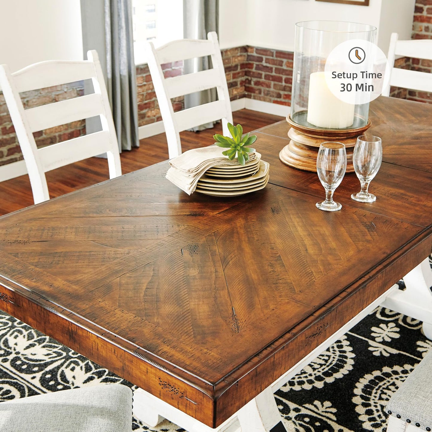 Signature Design by Ashley Valebeck Farmhouse Rectangular Extension Dining Table, Fits up to 8, White & Brown