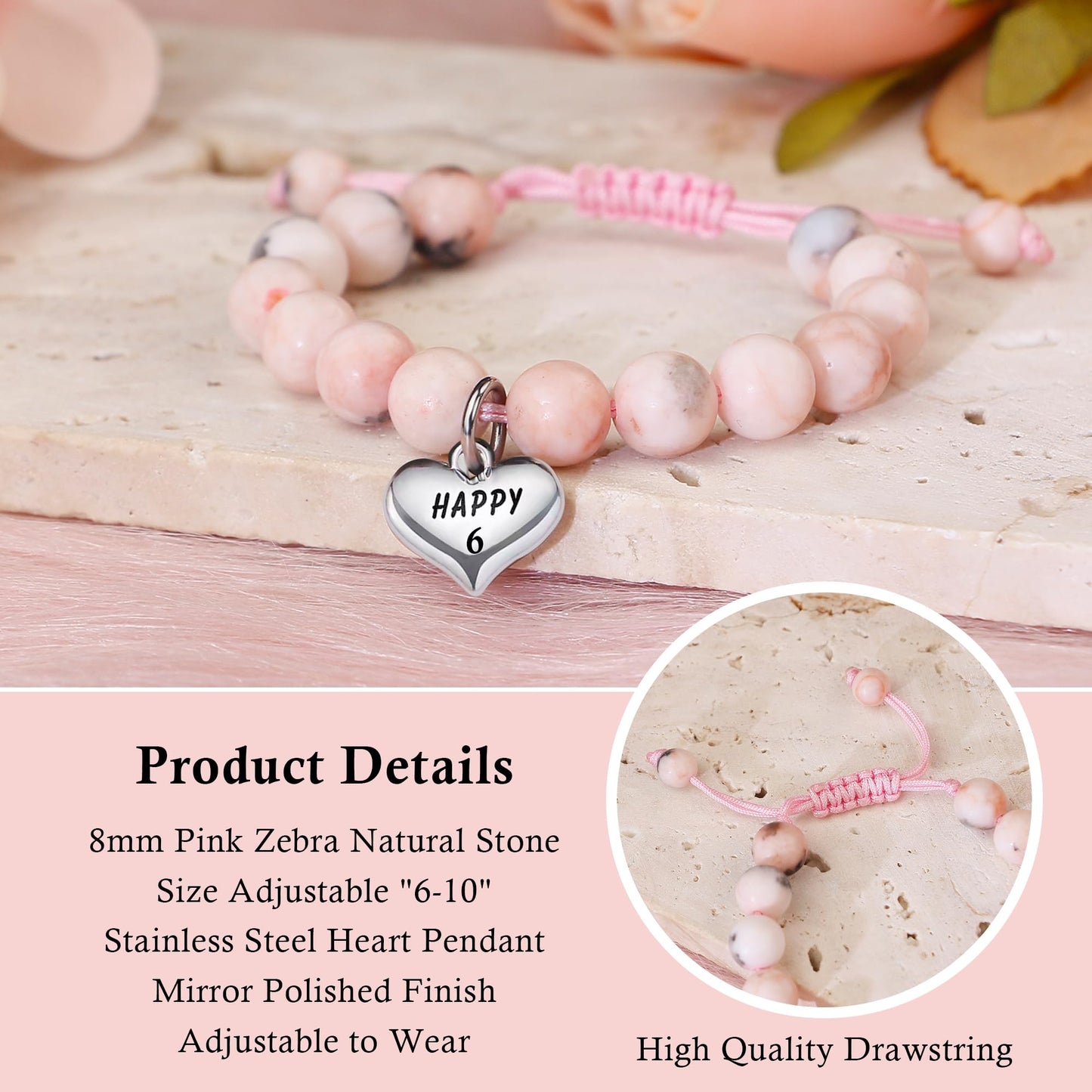 Sereney 6 Year Old Girl Birthday Gift, Adjustable Beaded 6th Bday Bracelets as 6th Birthday Gifts for 6 Year Old Girls, Six Year Old Girl Bday Gifts for Daughter Niece Granddaughter Girls