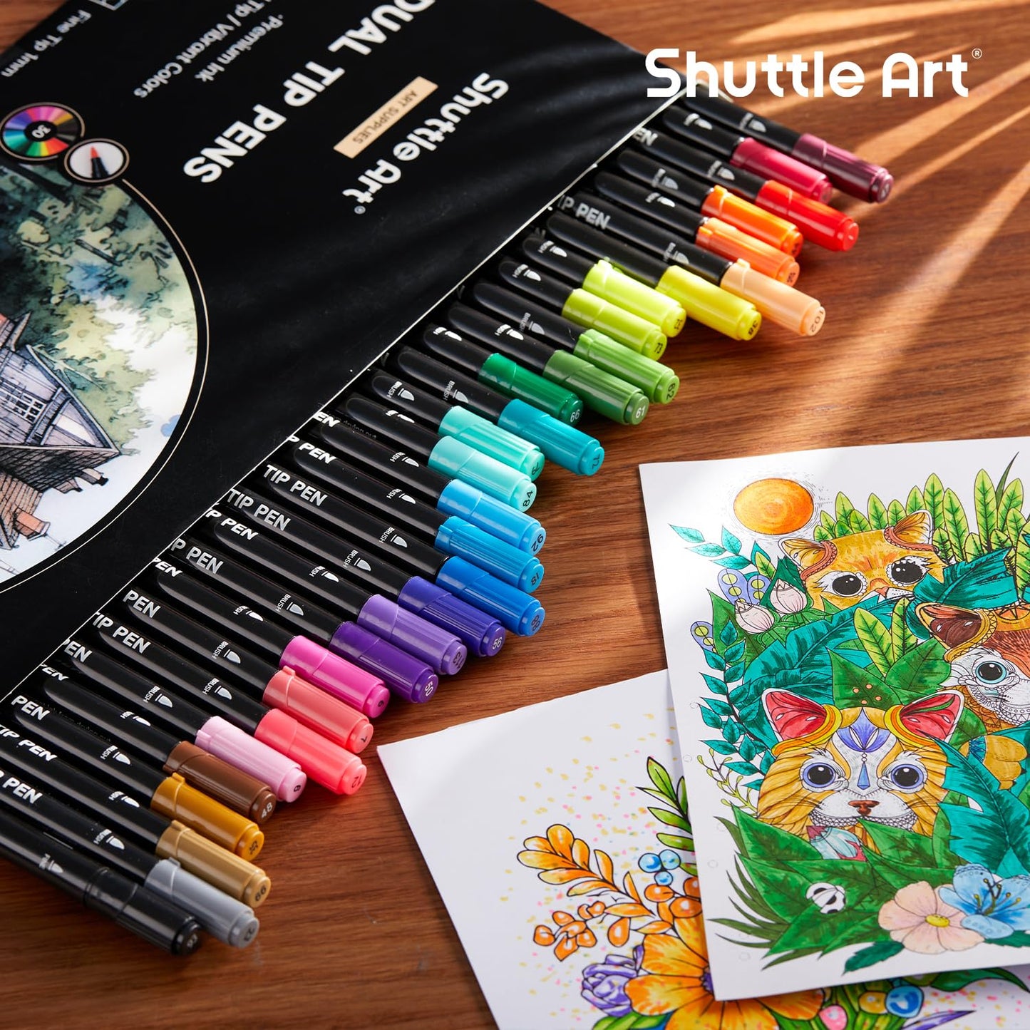 Shuttle Art Dual Tip Brush Marker Pens, 30 Colors Dual Tip Calligraphy Pens Fine and Brush Tip Markers Set, Water-based Ink Perfect for Kids Adult Artist Calligraphy Journal Doodling Writing