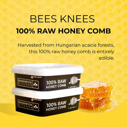 Bees Knees Raw Honeycomb, 100% Edible, All-Natural Gourmet Honeycomb in Double Sealed Packaging, Acacia Honey Comb with Sweet, Light Flavor, Foodie Gifts, Tea Gifts, Unique Gift Ideas (7 oz)