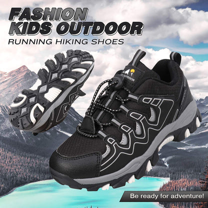 UOVO Boys Shoes Boys Tennis Running Sneakers Waterproof Hiking Shoes Kids Outdoor Fashion Sneakers Slip Resistant (Big/Little Boys) Black/Silver 1 Little Kid