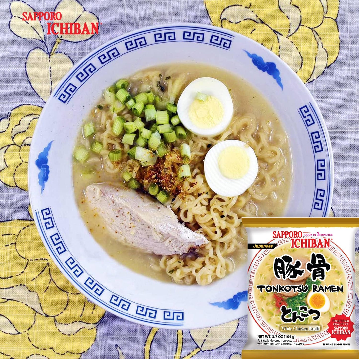 [SAPPORO ICHIBAN] Ramen Noodles, Tonkotsu Flavor, No. 1 Tasting Japanese Instant Noodles 3.5 Oz. (3.7 Ounce (Pack of 24))