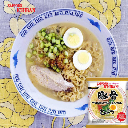 [SAPPORO ICHIBAN] Ramen Noodles, Tonkotsu Flavor, No. 1 Tasting Japanese Instant Noodles 3.5 Oz. (3.7 Ounce (Pack of 24))