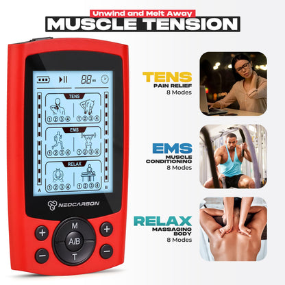 TENS Unit Muscle Stimulator, Electronic PMS Pulse Massager Machine for Shock Physical Therapy, Back Pain Relief, Shoulder Recovery, Red