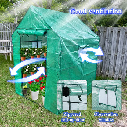 SV SCOOL VALUE Greenhouses for Outdoors, PE Walk in Greenhouse with 2 Side Mesh Windows, Portable Green House with Anchors & Ropes Stands Up to Wind, 56"x56"x78"Green