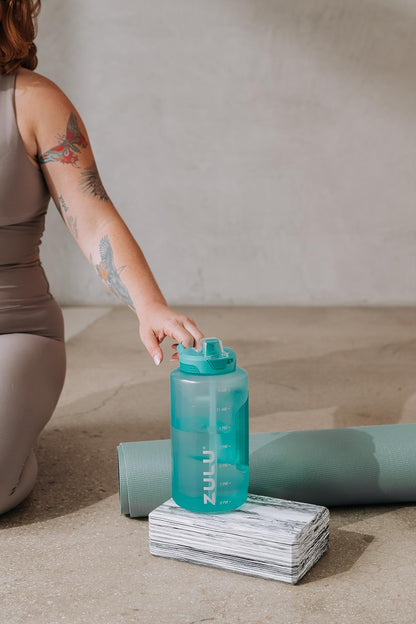 Zulu Goals 64oz Large Half Gallon Jug Water Bottle with Motivational Time Marker, Covered Straw Spout and Carrying Handle, Perfect for Gym, Home, and Sports, Aquaviva