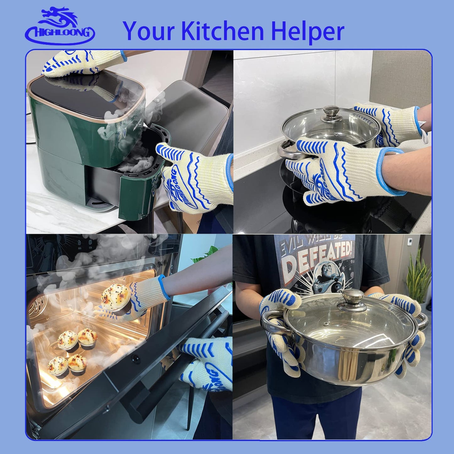 BBQ Gloves, Oven Gloves Original 2 Pack1472℉ Extreme Heat Resistant, Grilling Gloves Silicone Non-Slip Oven Mitts, Kitchen Gloves for BBQ, Grilling, Cooking, Baking