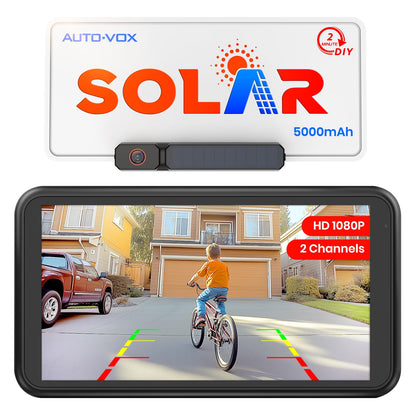 AUTO-VOX Solar Wireless Backup Camera with 5" 1080P Monitor: 5000mAh Battery 2 Mins DIY Installation & 2 Split Screen Back Up Camera, IP69K Waterproof Reverse Camera for Car, Van, SUV, Truck, Trailer