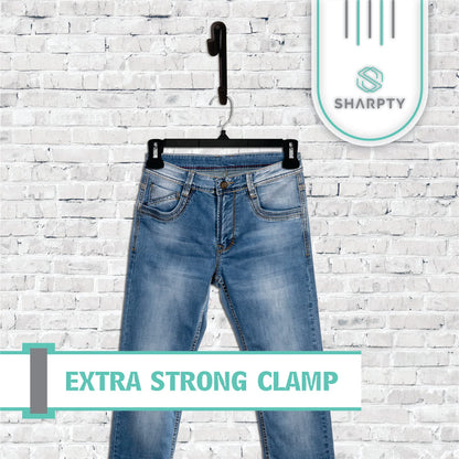 Sharpty Pant & Skirt Hangers - Closet Hangers for Shorts, Shirts, Jeans, Dresses, Slacks, Coats, Clothes, Clothing, Garments & More - Durable, Space Saving & Non-Slip, Black - 10 Pack