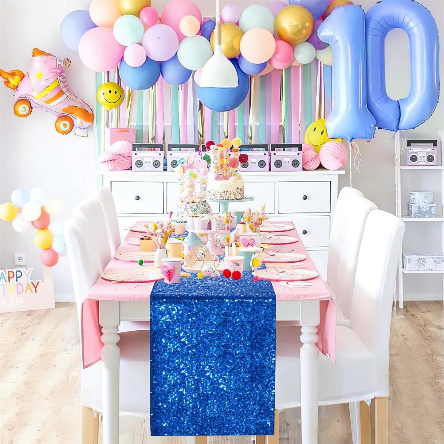 B-COOL Royal Blue Table Runner 12 Pack 12x72Inch Glitter Decoration Sparkly Fabric for Graduation Holiday Birthday Outdoor Dining Table Centerpieces