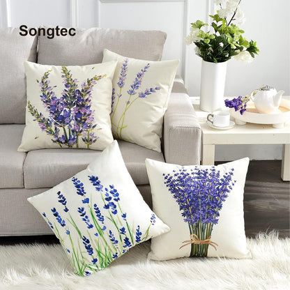 Songtec Decorative Throw Pillow Cover 18x18, Lavender Flower Garden Outdoor Patio Pillow Cushion Cases for Couch, Porch, Sofa, Bed (Insert Not Included) – Lavender