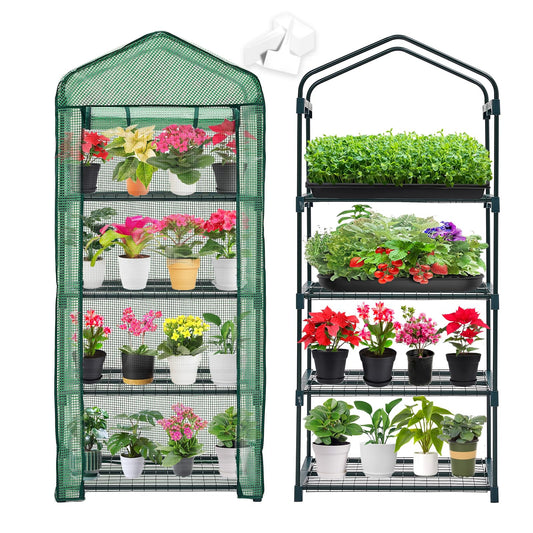 Purlyu Mini Greenhouse for Indoor Outdoor,Plant Green House 4-Tier Rack Stand Portable Greenhouses with Durable PE Cover for Seedling, 2.5x1.6x5.2 FT Ideal Gardening Gifts for Women Men(PLGH704G)