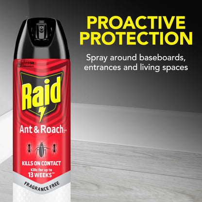Raid Ant & Roach Killer 26, Fragrance Free Bug Killer for Home Use, Kills Bugs on Contact, 17.5 Oz, 2 Count