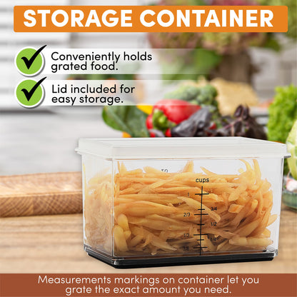 Spring Chef Professional 10" Parmesan Cheese Grater With Container, Stainless Steel & Soft Grip Handle, 4 Sided Kitchen Cheese Shredder, Handheld Box Grater for Vegetables, Potato, Carrot - Black