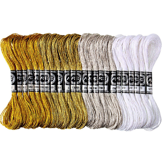 WILLBOND 24 Skeins Metallic Embroidery Floss - Glitter Embroidery Threads for Cross Stitch Crafts Friendship Bracelets(Multiple Color)