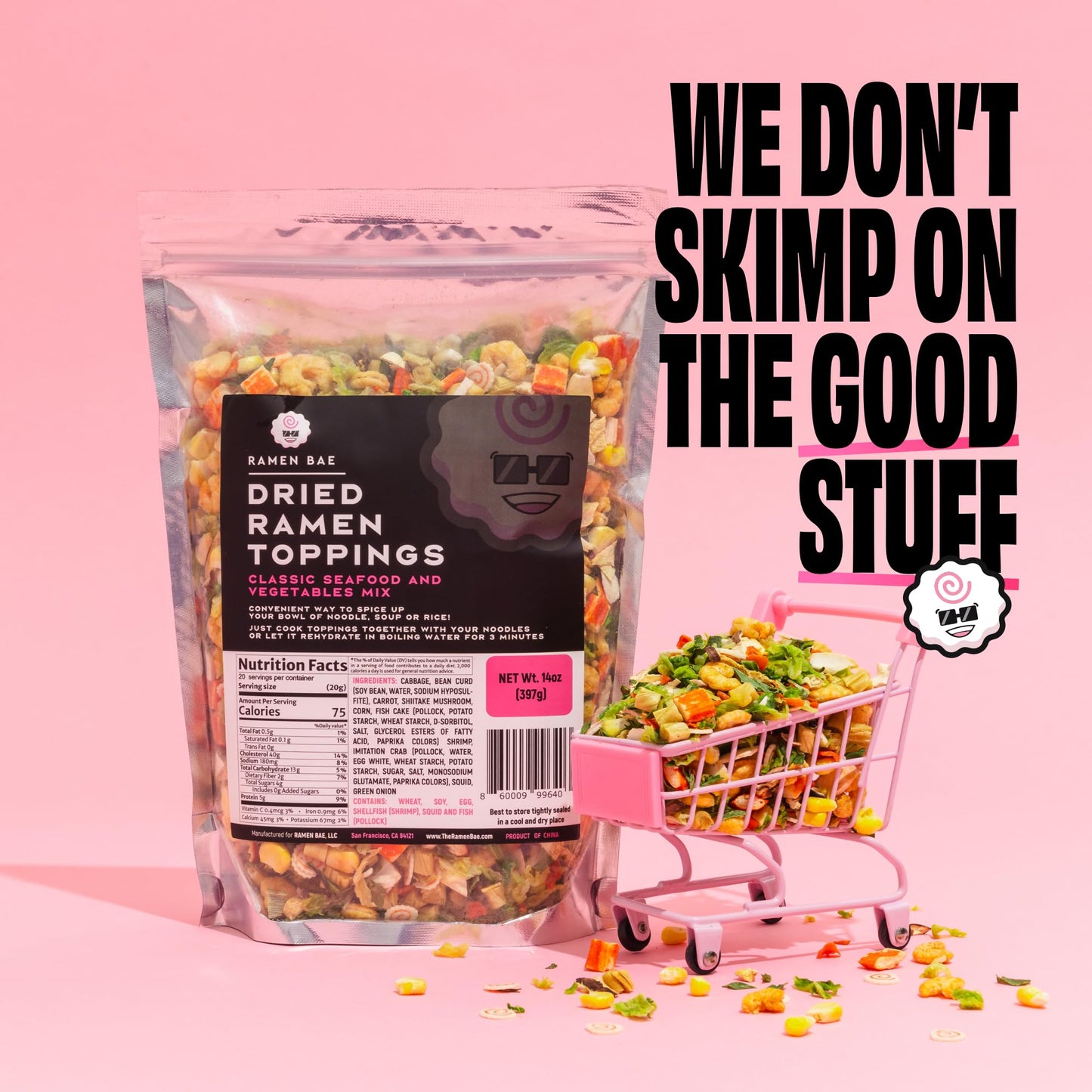 The Ramen Bae - Classic Seafood and Vegetables MIx, Dried Ramen Toppings - 14oz (14 oz., Classic Seafood and Veggie Mix)