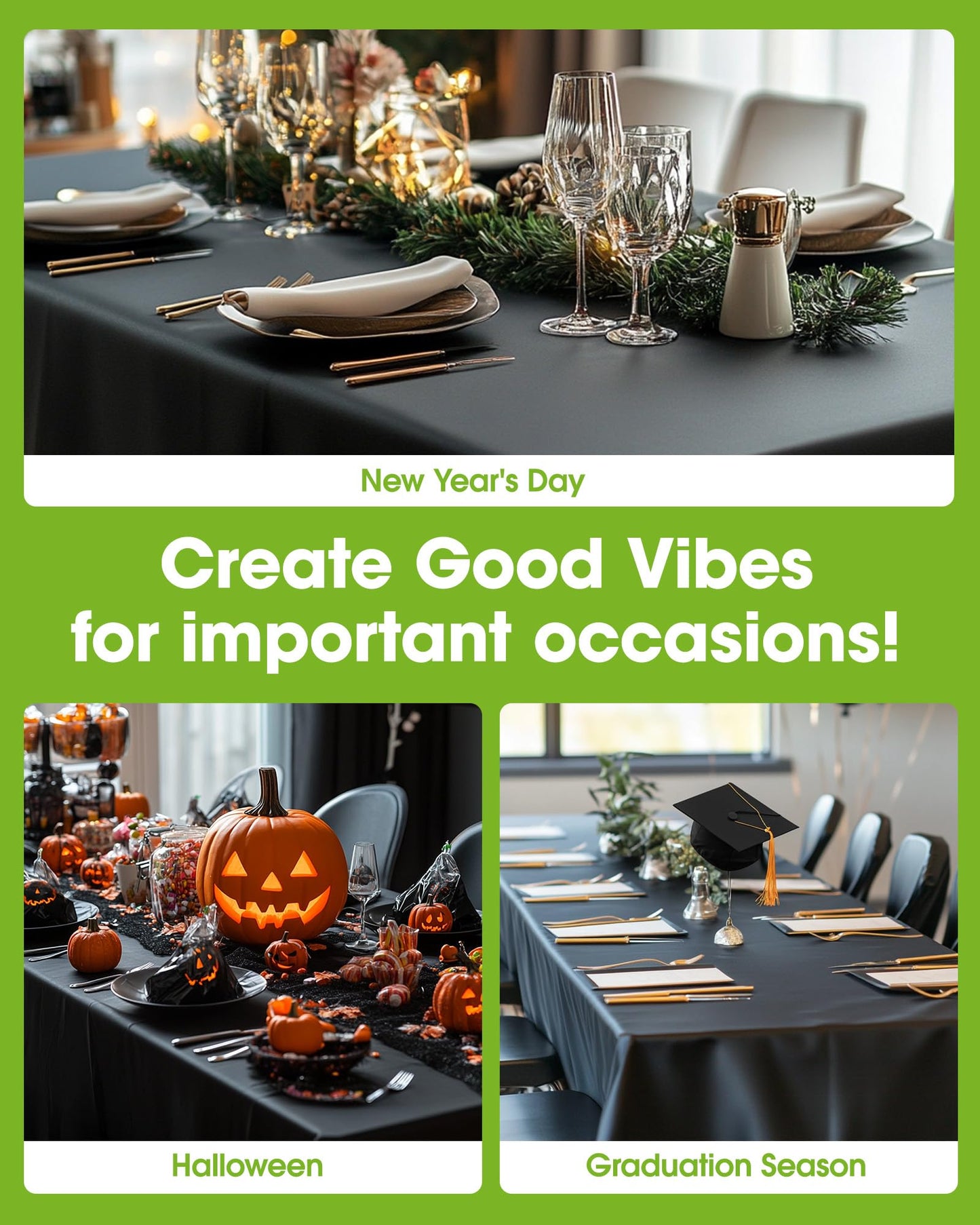 Pureegg Plastic Table Cloth Disposable 8 Pack, 54 x 108 Inch Table Cloths, Graduation Decorations Class of 2025, Graduation Party Tablecloths, Rectangle, Plastic Cover, Leakproof & Sturdy, Black