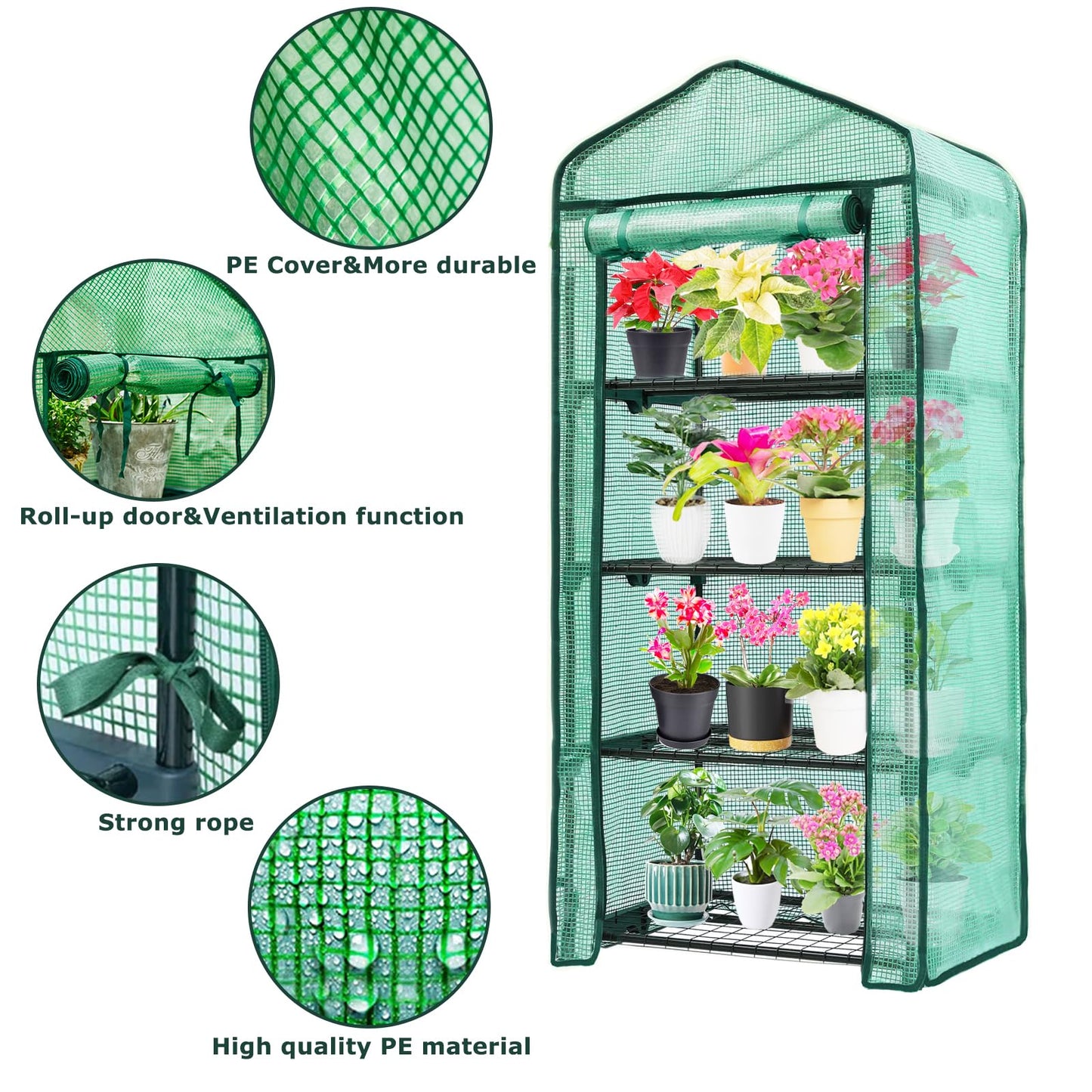 Purlyu Mini Greenhouse for Indoor Outdoor,Plant Green House 4-Tier Rack Stand Portable Greenhouses with Durable PE Cover for Seedling, 2.5x1.6x5.2 FT Ideal Gardening Gifts for Women Men(PLGH704G)
