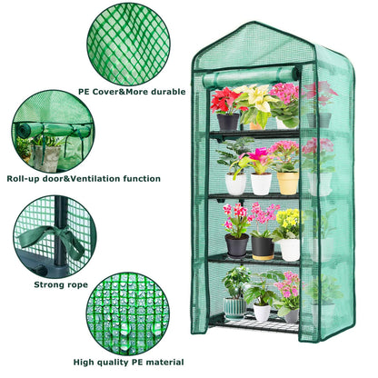 Purlyu Mini Greenhouse for Indoor Outdoor,Plant Green House 4-Tier Rack Stand Portable Greenhouses with Durable PE Cover for Seedling, 2.5x1.6x5.2 FT Ideal Gardening Gifts for Women Men(PLGH704G)