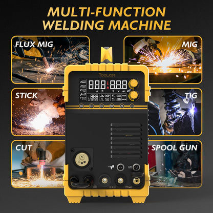 TOOLIOM MIG/TIG/CUT/Stick Welder 5 in 1 Multiprocess Welding Machine 110/220V Dual Voltage Aluminum Welding Machine Spool Gun Compatible