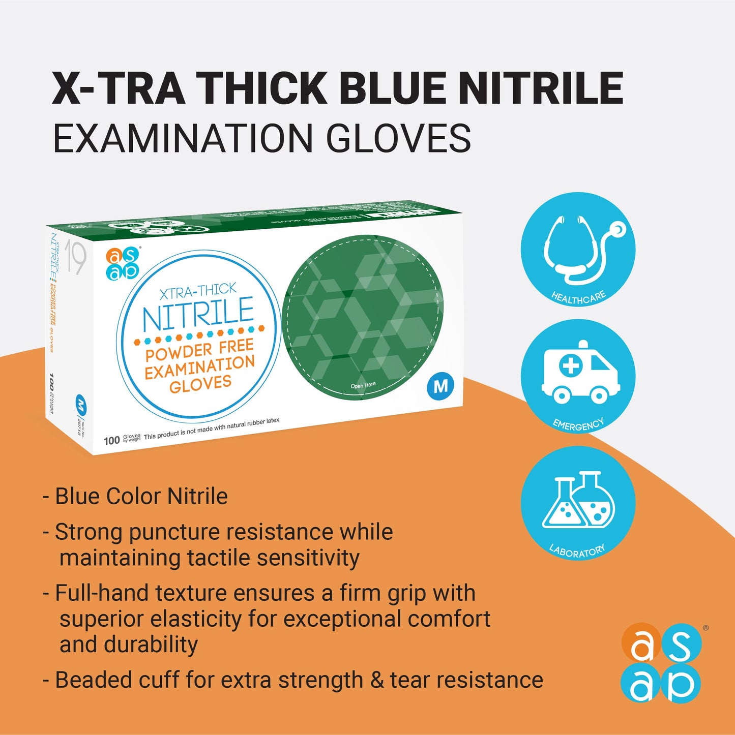 ASAP Blue Nitrile Gloves Disposable Latex Free - 4 Mil, Powder Free, Food Safe, Kitchen & Medical Gloves - Durable Rubber Cleaning & Tattoo Supplies (X-Large, 100 Count)