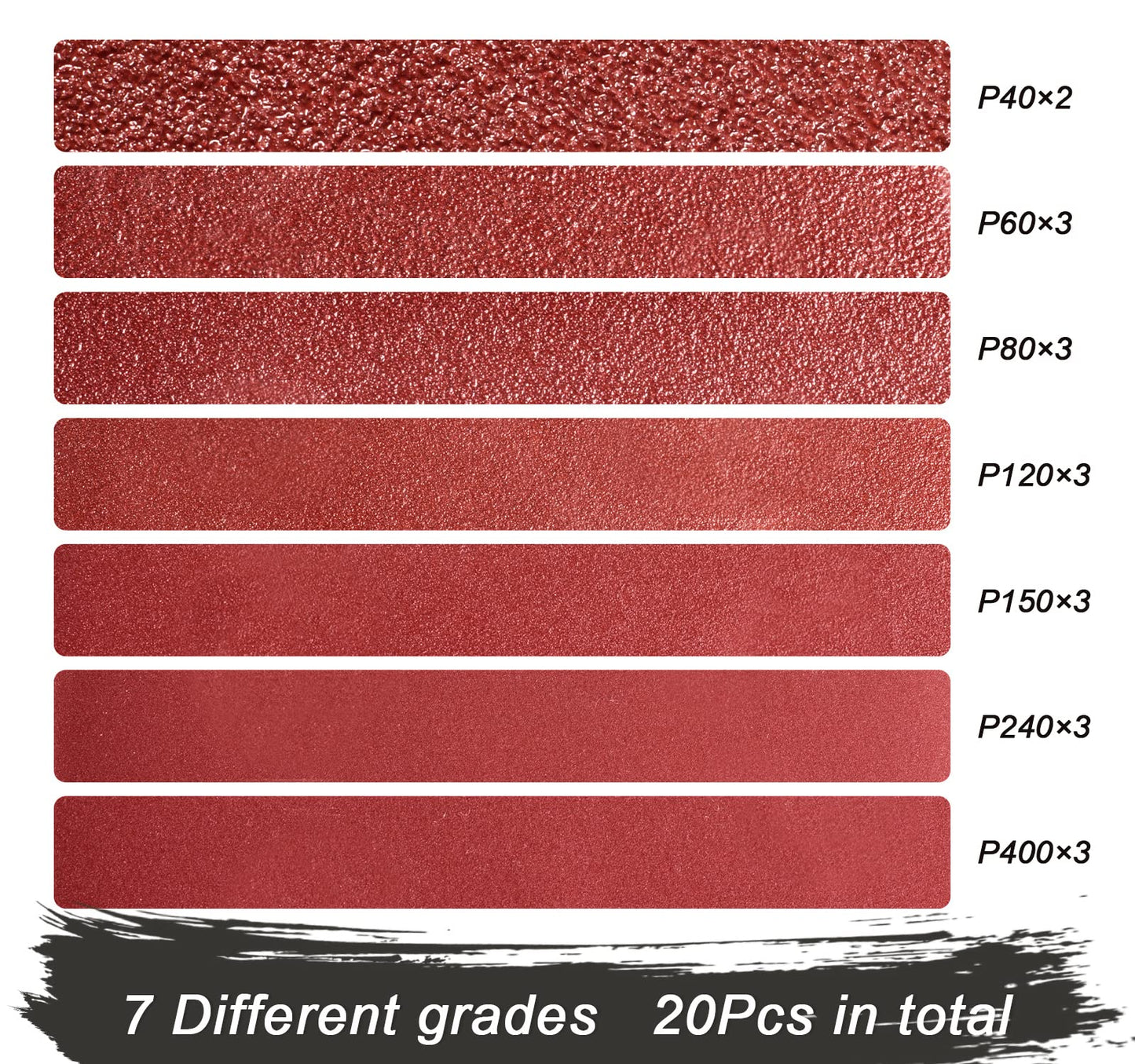 S SATC 3x18 Sanding Belts 20PCS Belt Sander Paper Aluminum Oxide (3 Each of 60/80/120/150/240/400 Grits & 2 of 40 Grits) Ideal for Wood Metal Paint Sanding