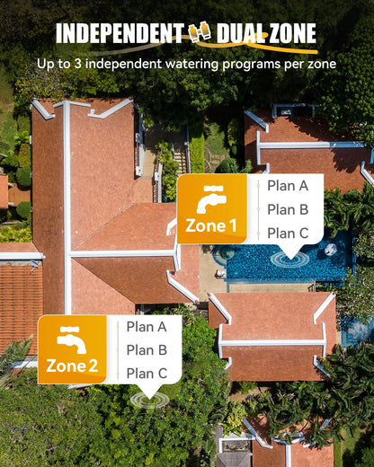 RAINPOINT WiFi Water Timer with Brass Inlet & Outlet，2 Zone WiFi Hose Timer for Lawn,WiFi Sprinkler Controller via APP/Voice Control,Automatic Watering System by Time/Weather/Quantity/Soil Moisture
