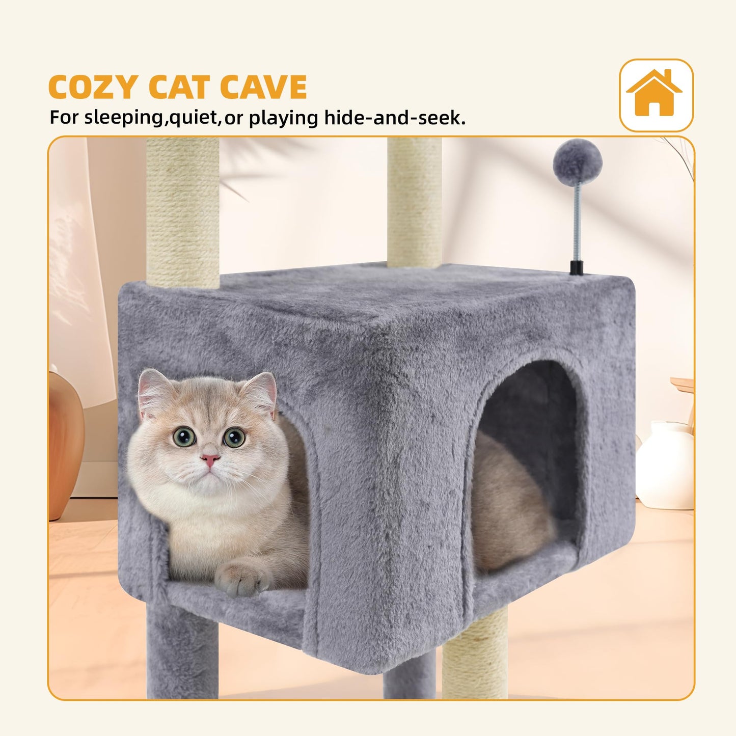 ROYPET Fashion Design 43.3" Cat Trees with Cat Houses,Grey