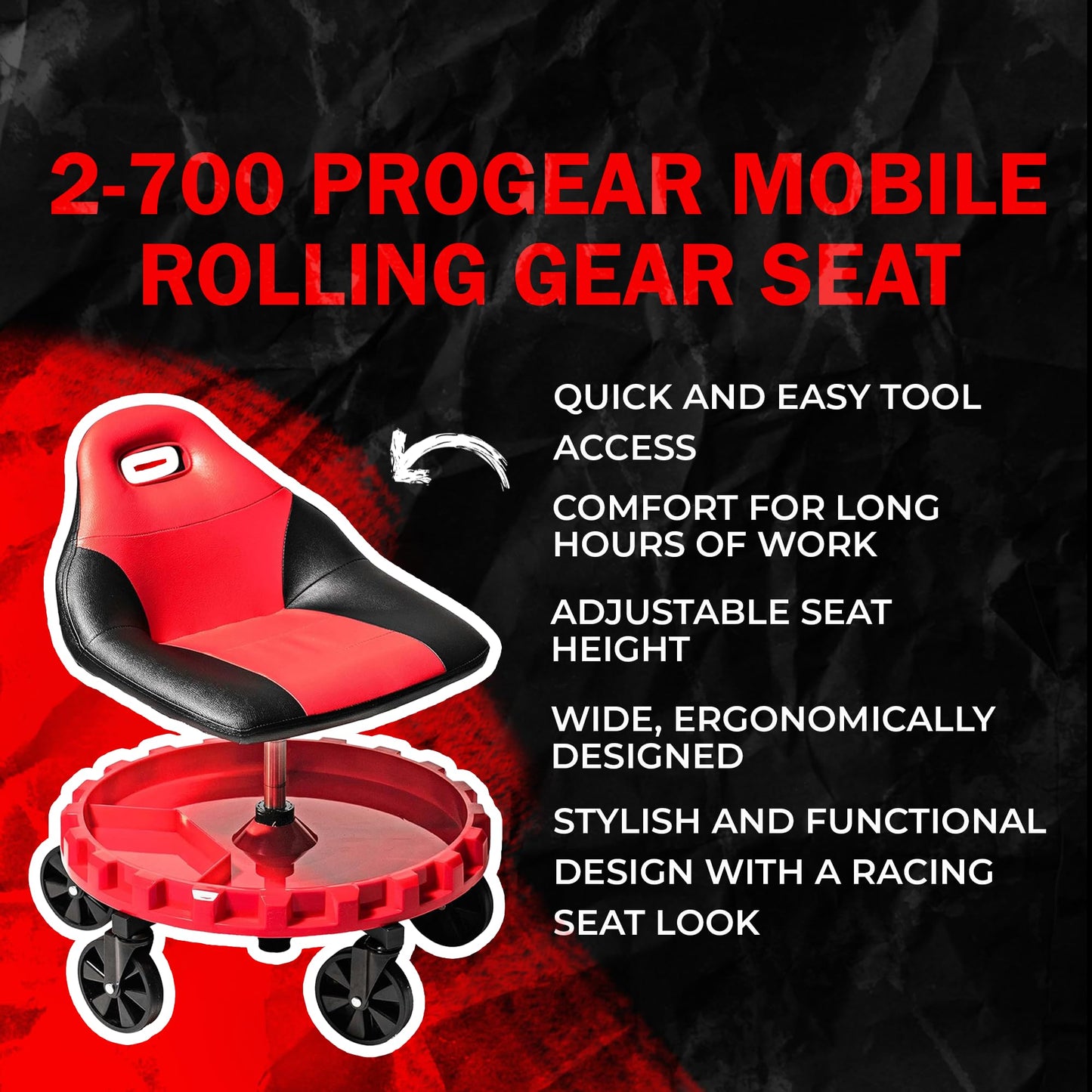 Traxion 2-700 ProGear Mobile Rolling Gear Seat W/Equipment Tray and Five All-Terrain 5" Casters