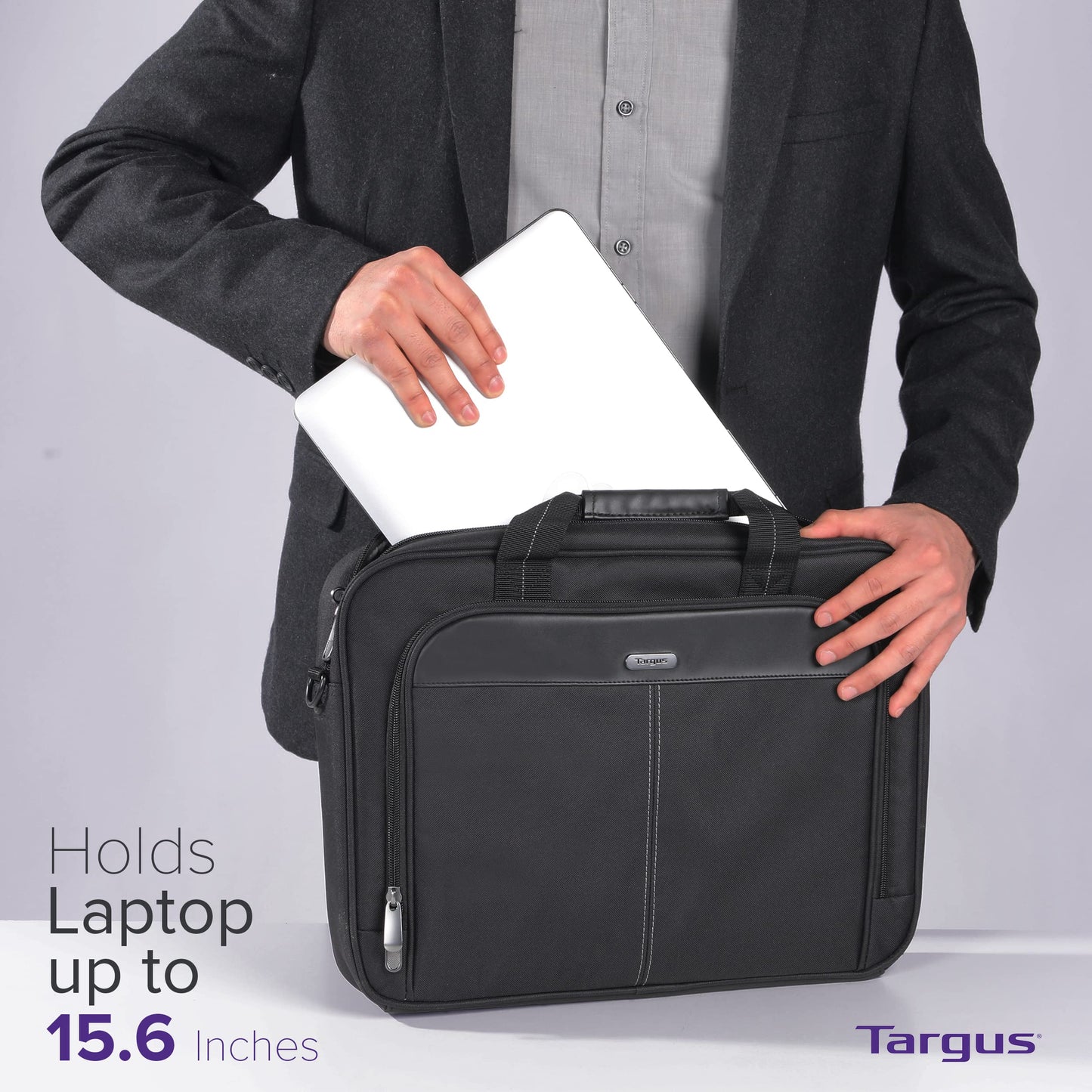 Targus 15-16 Inch Classic Slim Laptop Bag, Black - Ergonomic Briefcase and Messenger Bag - Spacious Foam Padded Laptop Bag for 16" Laptops and Under (TCT027US)