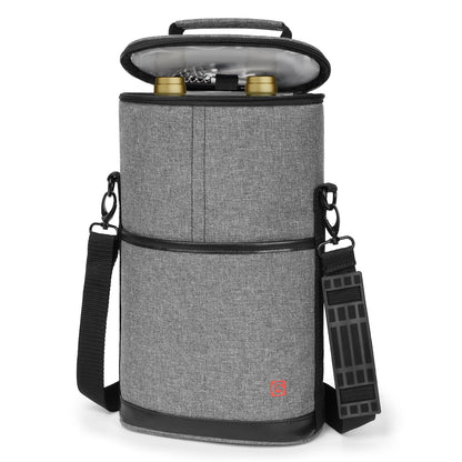 ALLCAMP 2 Bottle Wine Tote Carrier - Insulated Portable Padded Canvas Wine Bag for Travel, BYOB Restaurant, Wine Tasting, Party, Great Christmas Day Gift for Wine Lover，Gray