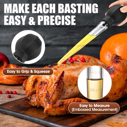 SCHVUBENR Large Turkey Baster with Cleaning Brush - Premium Baster Tool for Cooking - Easy to Use and Clean - Powerful Bulb Baster Syringe - Dishwasher Safe - Flavor Meat Poultry, Beef, Chicken(Black)