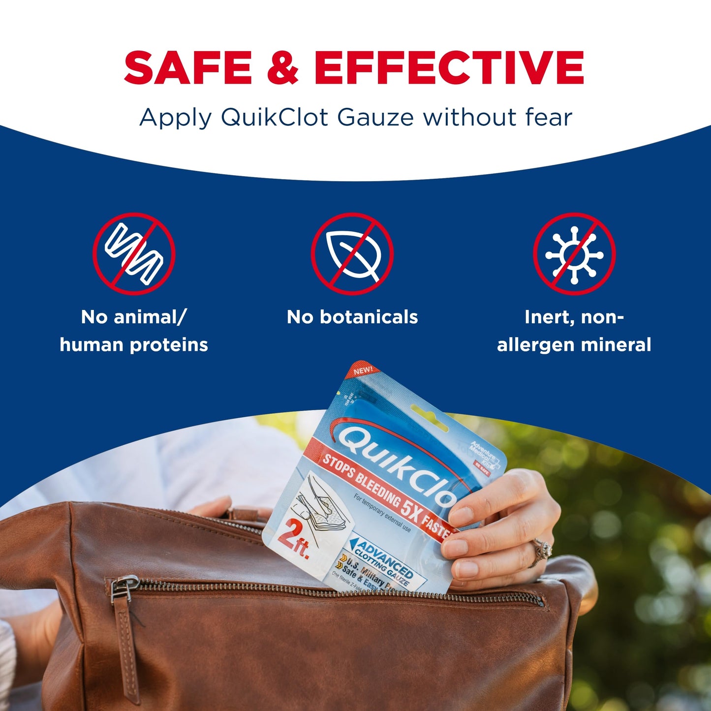 Adventure Medical Kits QuikClot Gauze - Flexible Hemostatic Medical Gauze for Emergency Survival or Disaster Preparedness Kits & More - Stops Bleeding Fast with Kaolin - 3" x 24"
