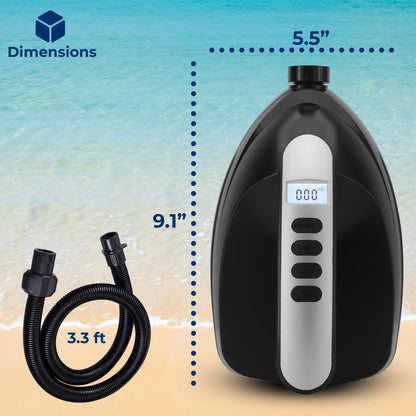 SereneLife Inflatable Paddle Board Pump Compressor - 16PSI High Pressure SUP Inflator - 12V DC Car Connector - Electric Air Pump for Paddle Boards, Boats, Rafts, Pool Toys, Water Sports