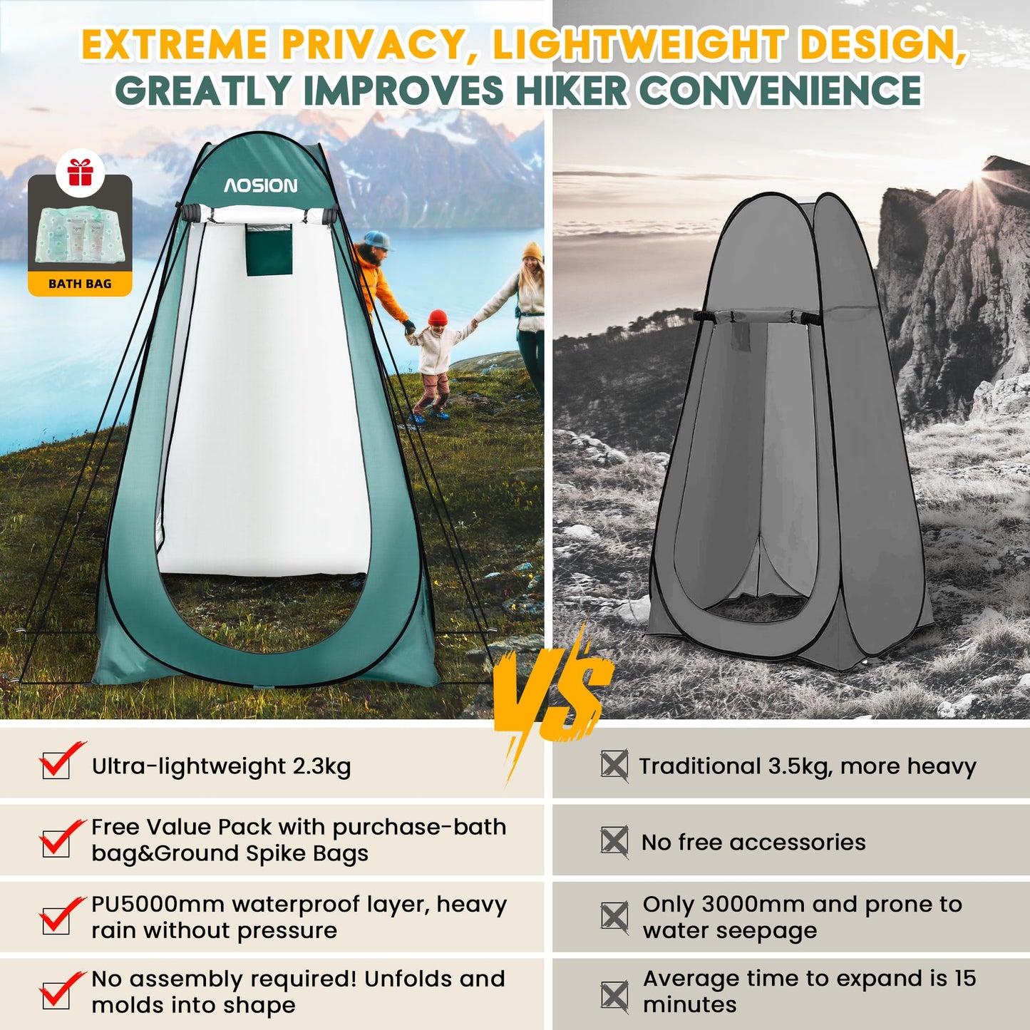 AOSION Privacy Shower Tent,Pop Up Changing Tent,Camp Bathroom Changing Dressing Room,Sun Sunshade Canopy Outdoor Rain Shelter for Camping Hiking Beach Picnic Fishing. (Army Green)