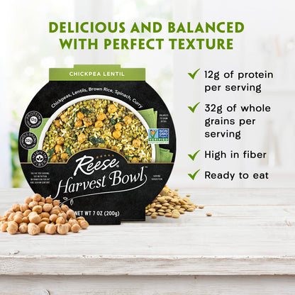 Reese Lentil Harvest Bowl | Chickpeas, Brown Rice, Spinach | High in Fiber & Protein (Pack of 8)