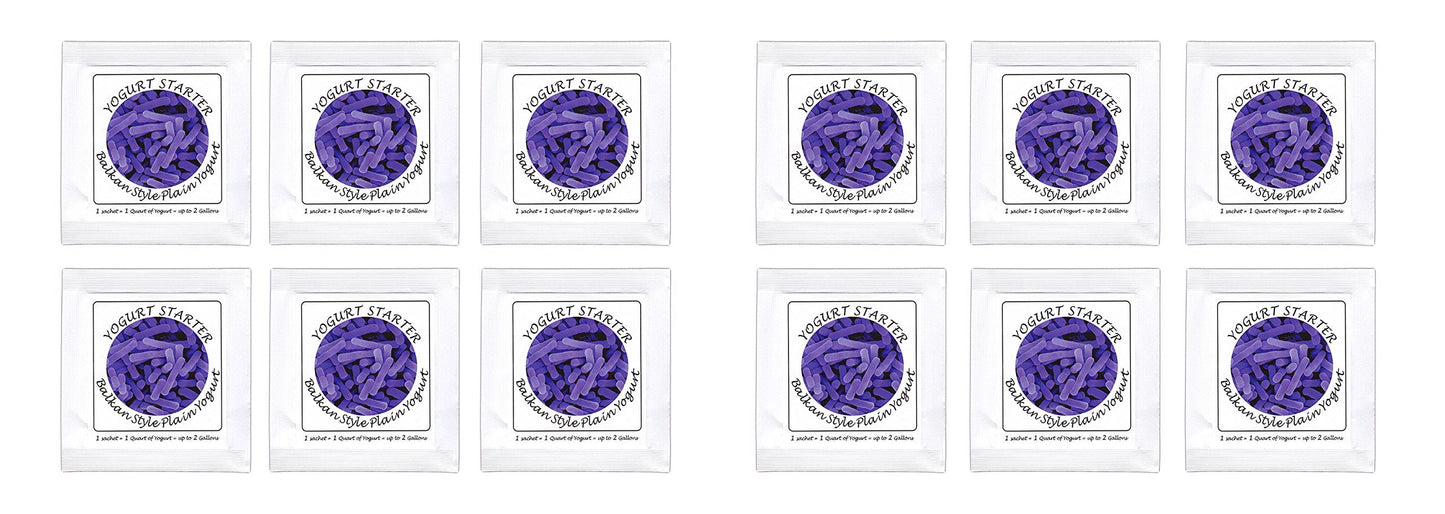 Yogurt Starter Cultures - Pack of 12 Freeze-dried Culture Sachets for Balkan Style Plain Yogurt (12)