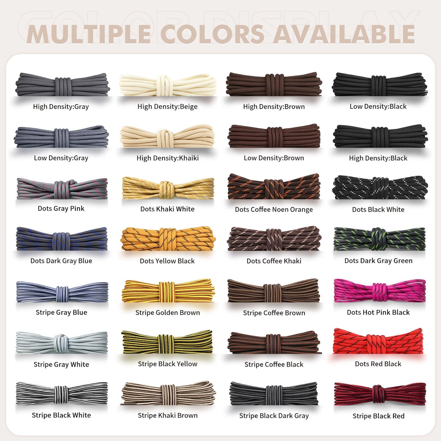 Stepace Round Shoelaces [2 Pairs] Heavy Duty Boot Shoe Laces for Hiking Work Boots Coffee Khaki-140(Dots)