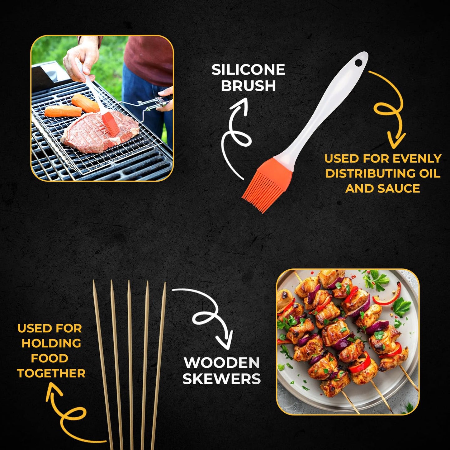 UPGRILLZ Fish Grill Baskets for Outdoor Grill Vegetables, Fish Grilling rack for Grill, BBQ Grilling Basket, Stainless steel Grill Basket for Veggies, shrimp Includes 50 skewers, Silicon Brush, and Carry Bag