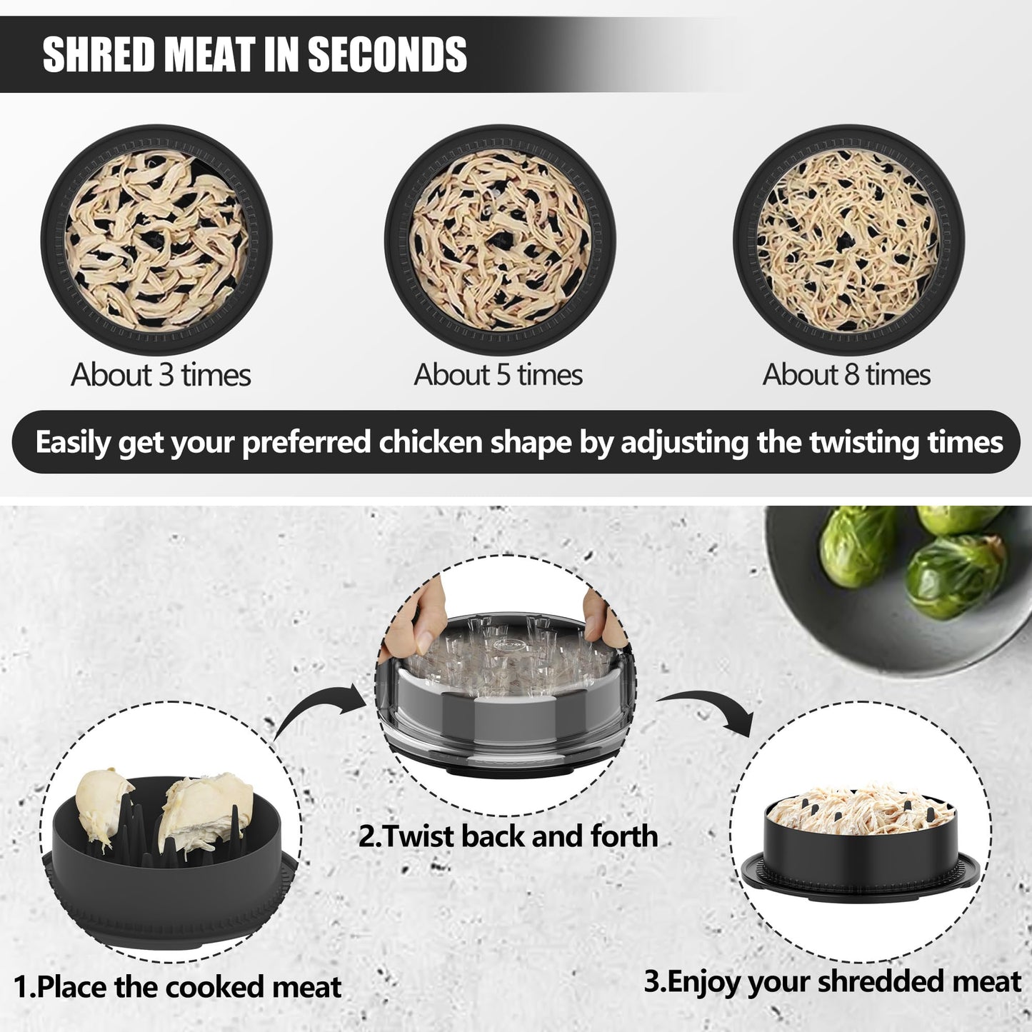 Chicken Shredder, 2025 Pro Chicken Breast Shredder Tool Twist Large, Visible Meat Shredder Machine with Widened Anti Slip Mat Fix, Suitable for Tocas, Buffalo Chicken Dip, Dishwasher Washable