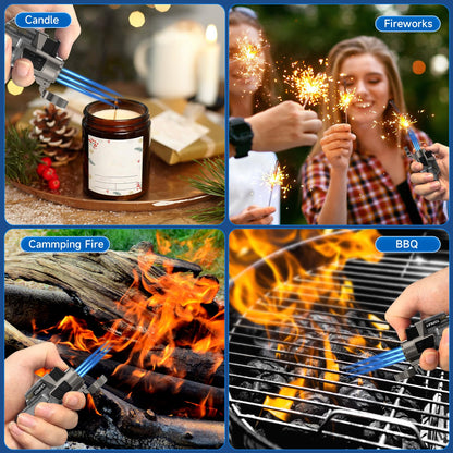 Cigar Lighter Triple Jet Flame Butane Torch Lighters Windproof Butane Refillable Gas Torch Lighters with a Gift Box, 2 Pack (Without Gas)