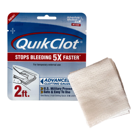 Adventure Medical Kits QuikClot Gauze - Flexible Hemostatic Medical Gauze for Emergency Survival or Disaster Preparedness Kits & More - Stops Bleeding Fast with Kaolin - 3" x 24"