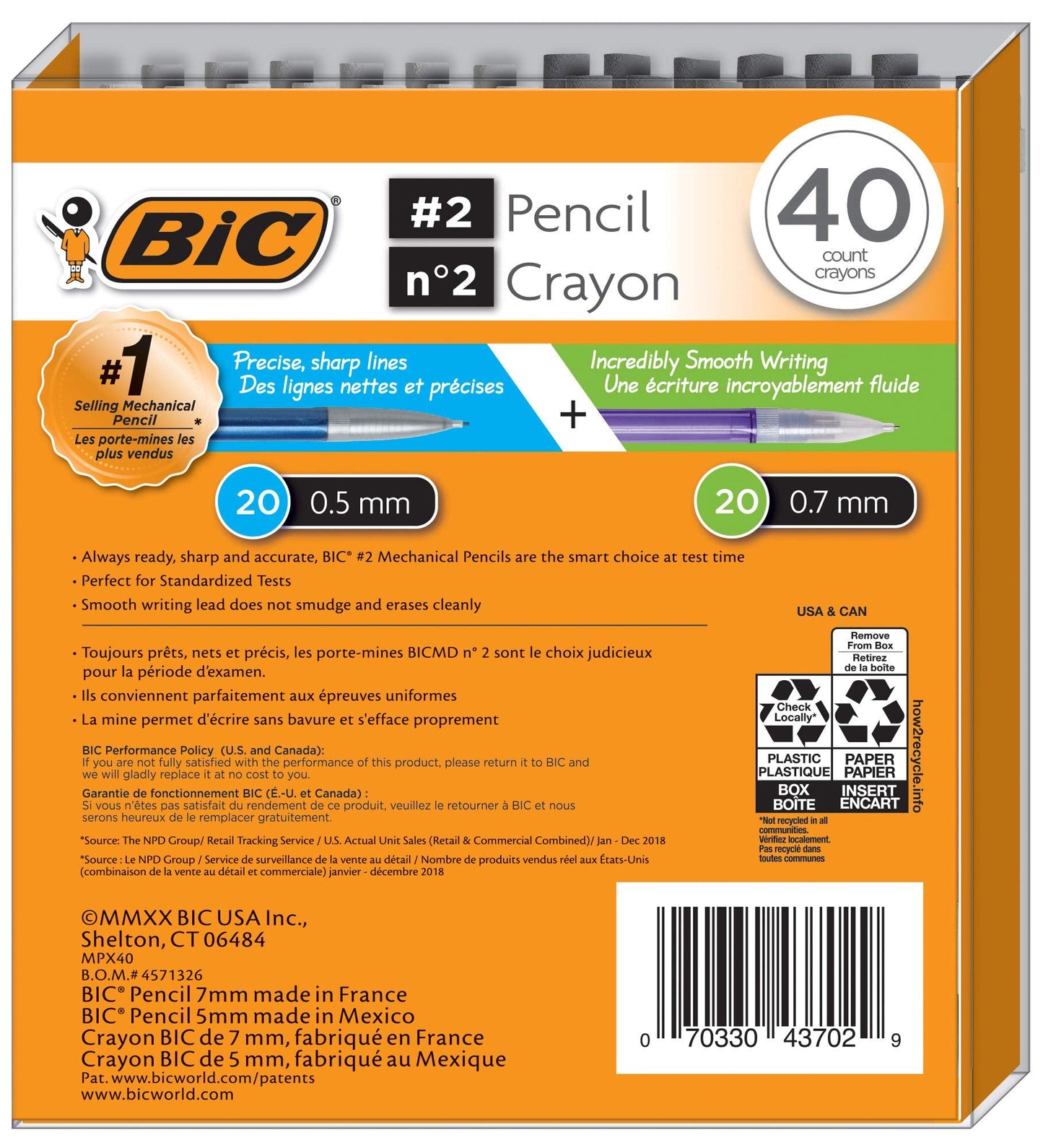 Bic Mechanical Pencil #2 EXTRA SMOOTH, 40 Pack Of Twenty 0.5mm, and Twenty 0.7 mm - Assorted Colored Barrels - Variety Pack of Bic Lead Pencils