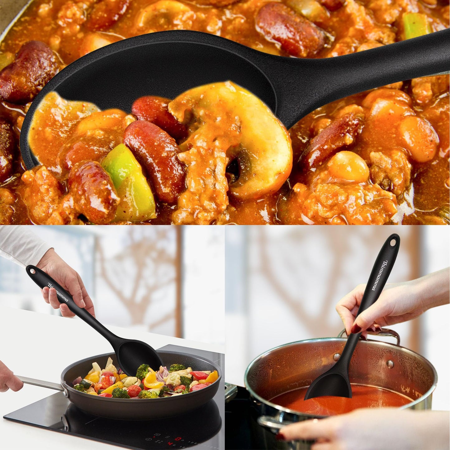 Silicone Cooking Spoon, Nonstick Kitchen Spoons for Cooking, Slotted and Solid Serving Spoon Heat Resistant, Silicone Mixing Spoons Basting for Nonstick Cookware 4 Pack