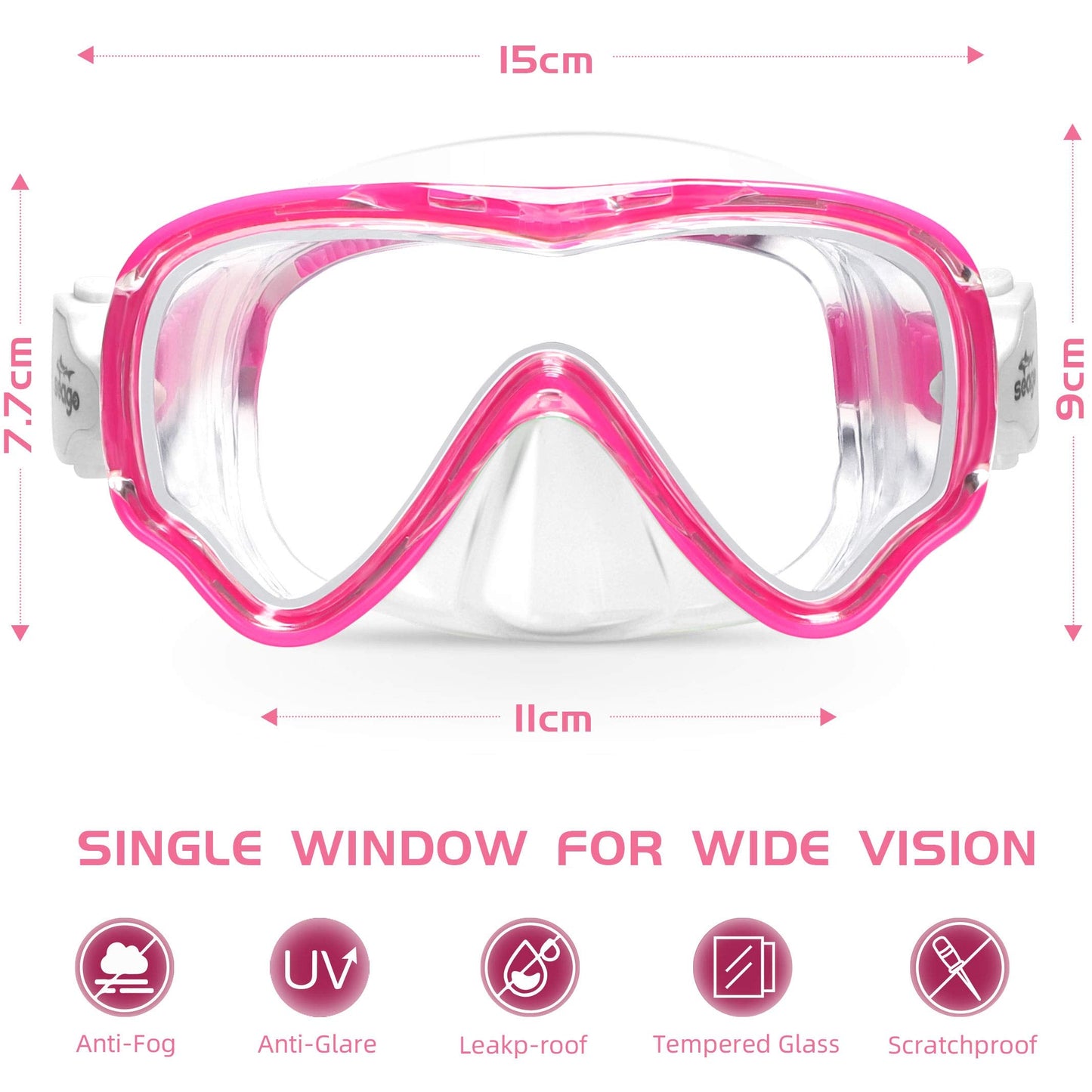 Seago Kids Swimming Mask Swim Diving Scuba Mask Snorkel Gear for Boys Girls Youth, Anti-Fog 180° Panoramic View Soft Silicone Skirt Kids Pool Underwater Swim Goggles with Nose Cover, Snorkel Equipment