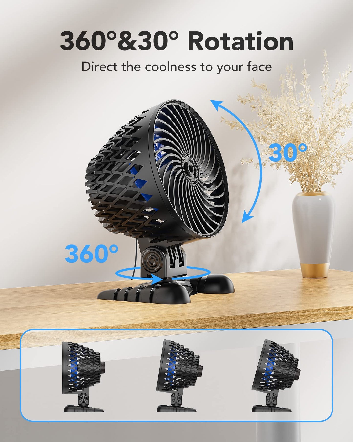 USB Desktop Small Fan, Stepless Speed Adjustment with Multiple Speed Levels, Portable Plug-in Personal Mini Fan,Quiet Powerful Airflow,Suitable for Office Home Dormitory Bedroom, 4.9 Feet Long Cable