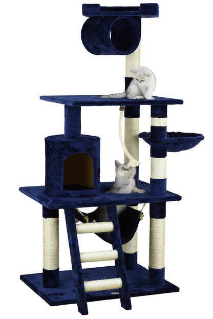 Go Pet Club - 62" Tall Cat Tree - Cat Tower with Scratching Post - Cat Tower for Indoor Cats - Multi-Level Condo, Hammock, Basket Bed - Blue