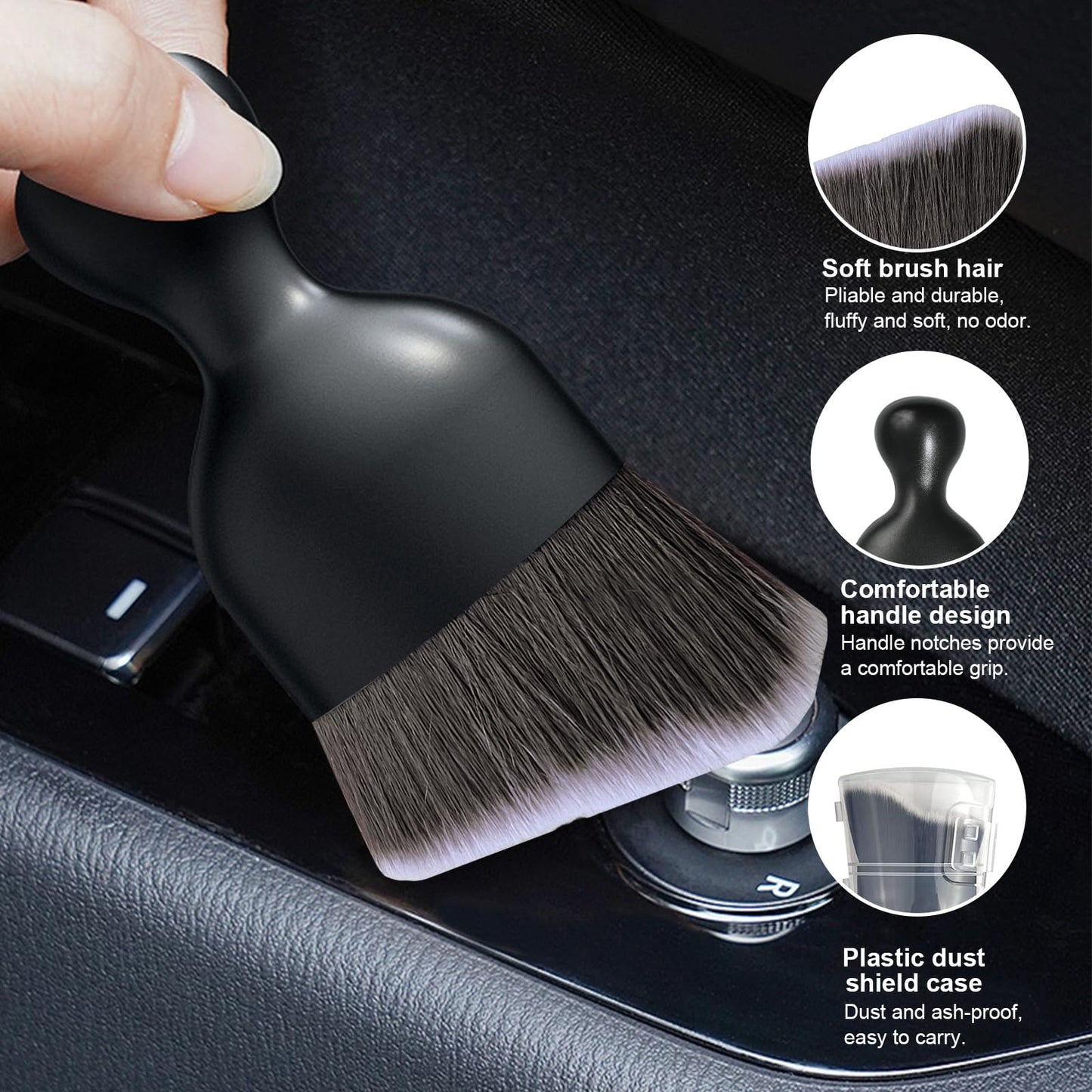Ziciner Car Detailing Brush, Curved Soft Bristles Auto Removal Dust Collectors, Universal Vehicle Dashboard, Air Conditioner Vents etc Interior Cleaning Tool Accessories (Brown/White)