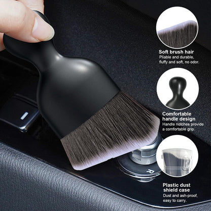 Ziciner Car Detailing Brush, Curved Soft Bristles Auto Removal Dust Collectors, Universal Vehicle Dashboard, Air Conditioner Vents etc Interior Cleaning Tool Accessories (Brown/White)