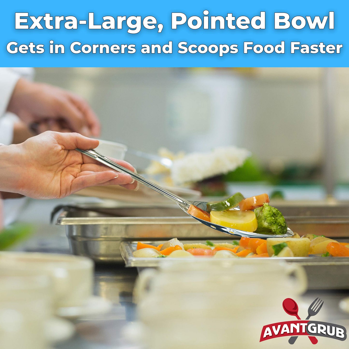 Super Strong, Ergonomic 11 in Serving Spoon 1 Pk. Big, Solid Stainless Steel Spoons for Cooking, Baking and Basting. Best Kitchen Flatware for Buffet and Banquet Service in Restaurants and Homes